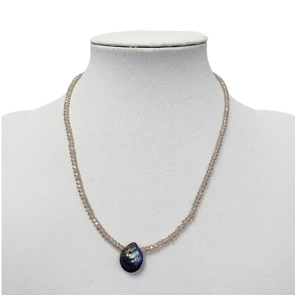 Purple Stone Pendant Necklace with Microbeads – 13 inches w/ 1.50-inch Extender